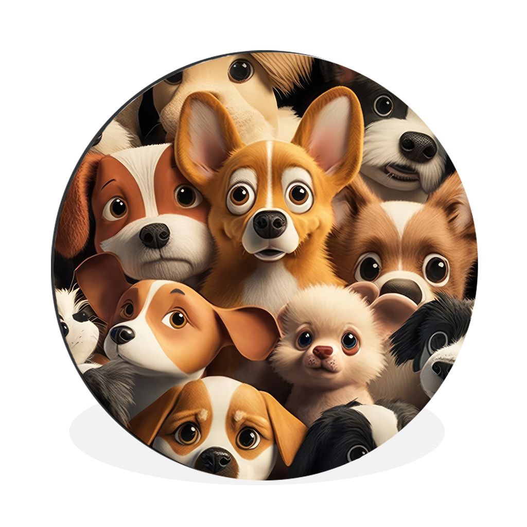 MuchoWow Aluminium Wandkreis Hunde - Tiere - Braun - Schwarz - Muster - Kind Ø 30 cm Wanddeko Modern Wohnzimmer - Wand Bild - Wohnzimmer - Runde...