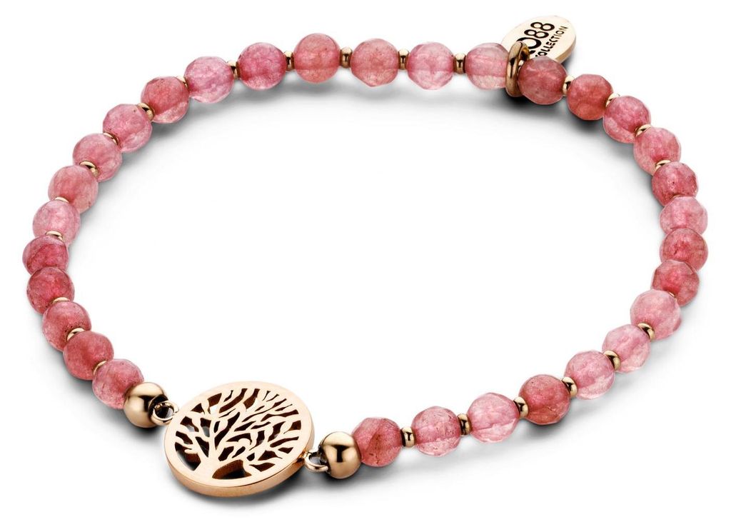 CO88 Collection Beloved 8CB-90223 Armband mit Stahleinsätzen – Lebensbaum Ø 12 mm – Jade-Naturstein 4 mm – Einheitsgröße – Rosa / Rosé...