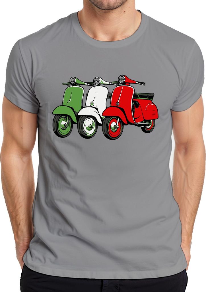 Italien Retro Roller Flagge Scooter Vintage Stil Lifestyle Herren T-Shirt, Grau, S