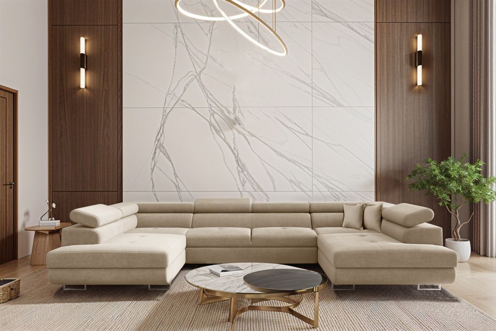Wohnlandschaft Schlafsofa Sofa CARMELO in Stoff Nova Beige