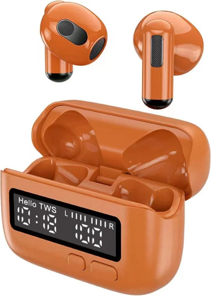 INF Auricolari Bluetooth Retro BB con Display Digitale - Cuffie Wireless In-Ear Arancia