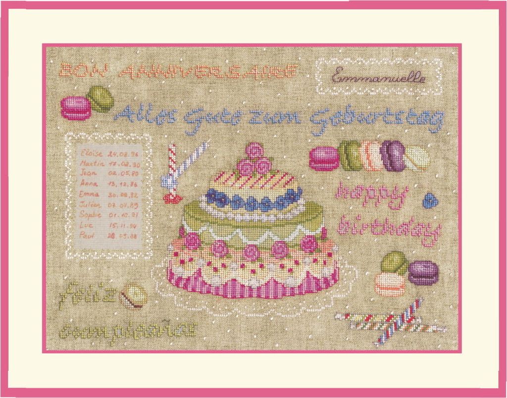 Le Bonheur des Dames Kreuzstich Set "Geburtstagstorte I", Zählmuster, 31x23cm