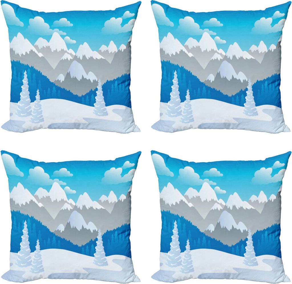 ABAKUHAUS Snowy-Bäume Kissenbezug Set (4 Stück), Schneebedeckte Berge, Moderner Doppelseitiger Digitaldruck, 50 cm x 50 cm, Mehrfarbig