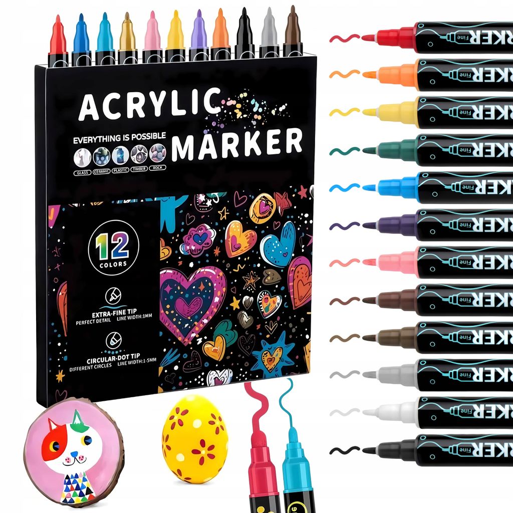 Creative Acrylmarker Set 12 Stück – Doppelseitige Malstifte Produktbild 