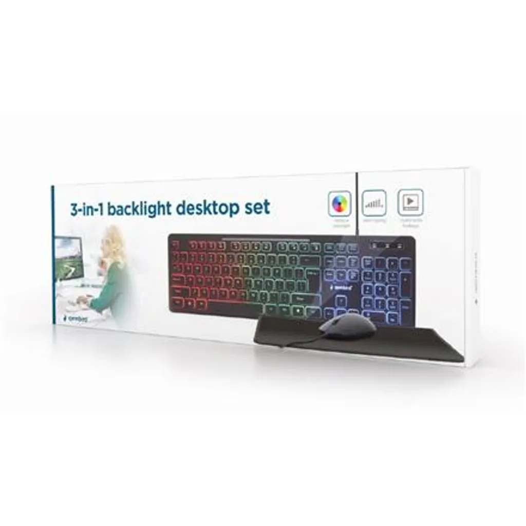 Clavier Souris USB Gembird KBS-UML-01 Noir avec Rétroéclairage LED