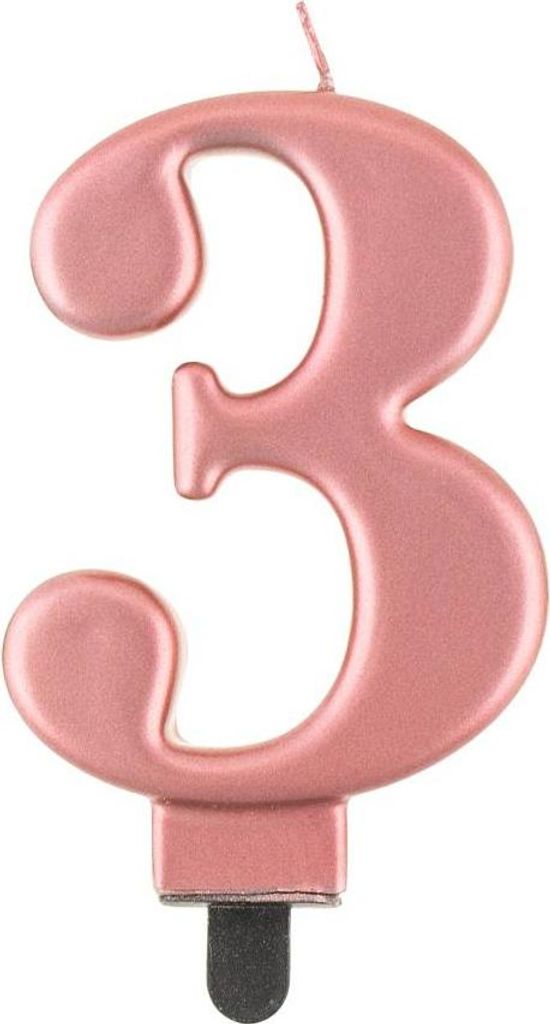 Svíčka Number 3, metalická růžová zlatá, 8 cm Obrázek produktu 