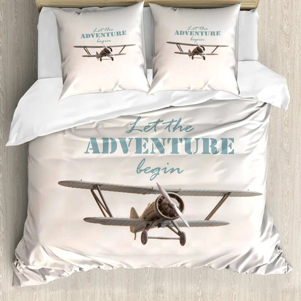 Parure de lit 2 personnes 200x200 cm Tropical Avion crème et turquoise