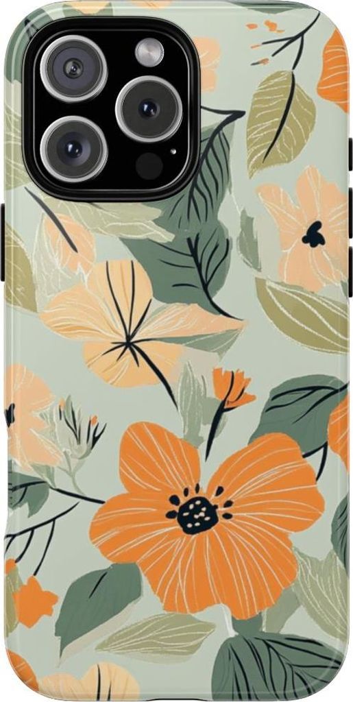 Florales Muster in Orange und Pfirsich – Hülle Kompatibel mit iPhone 16 Pro Max