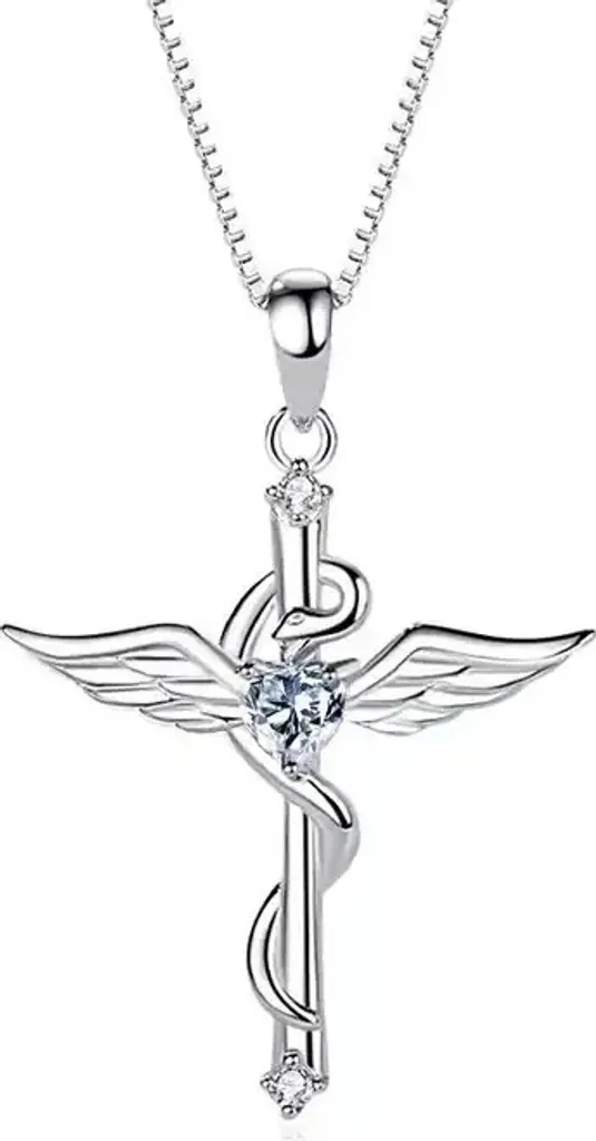 Collana Wing Cross Argento e Cristallo KP28839 | Design Contemporaneo