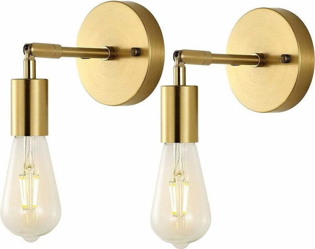 blue Dream Bathroom Wall Sconces, Retro Industrial Brushed Brass Wall Sconces on Pole (Gold) (2 Pack) (with Bulbs)