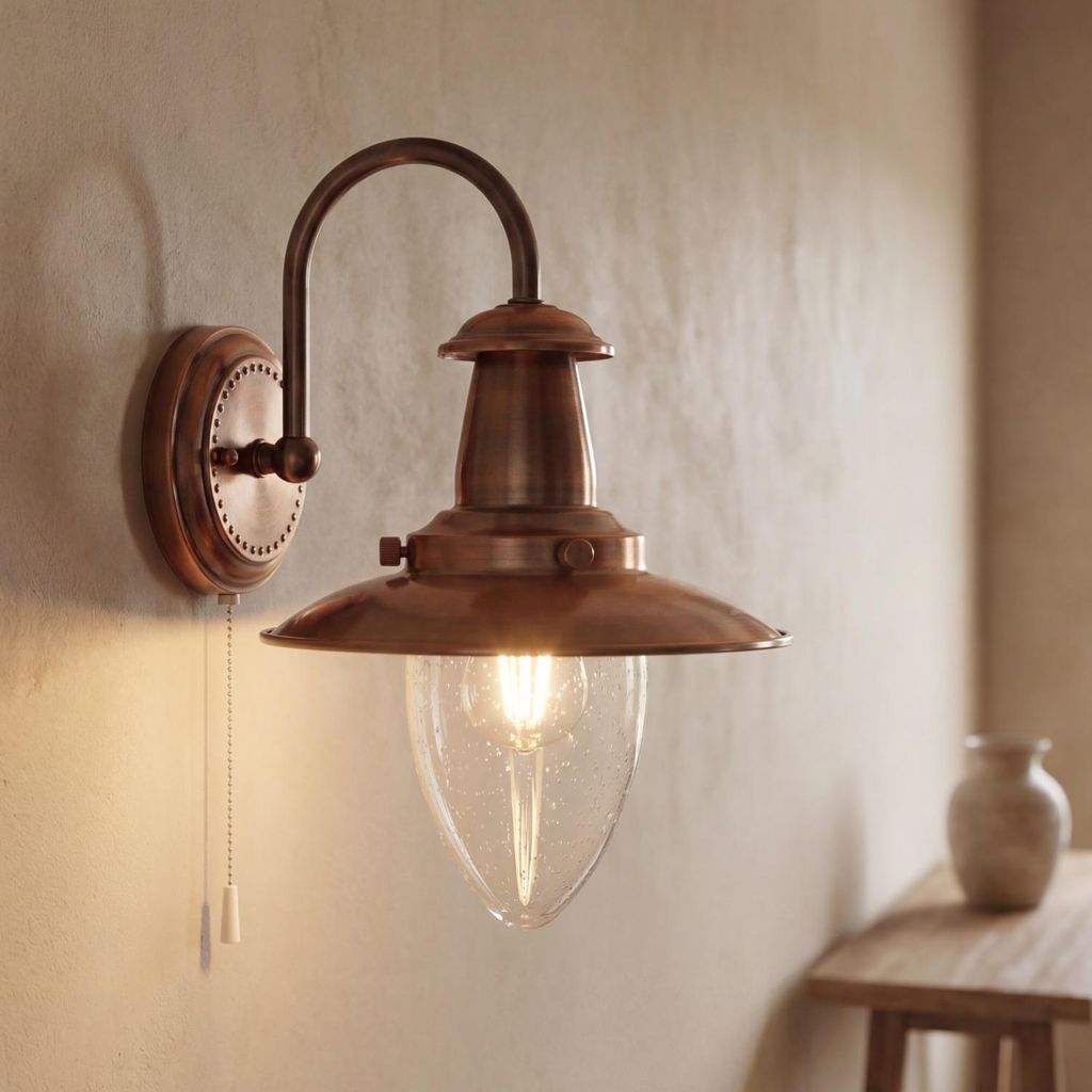 Wandleuchte mit Schalter innen Metall Glas E27 26 cm hoch Produktbild 