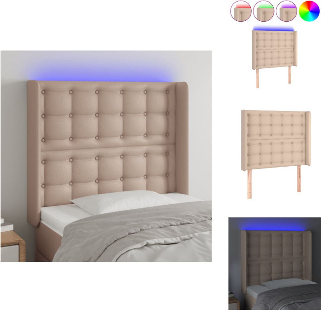 vidaXL LED Kopfteil Cappuccino-Braun 103x16x118/128cm Kunstleder - Kopf- & Fußenden