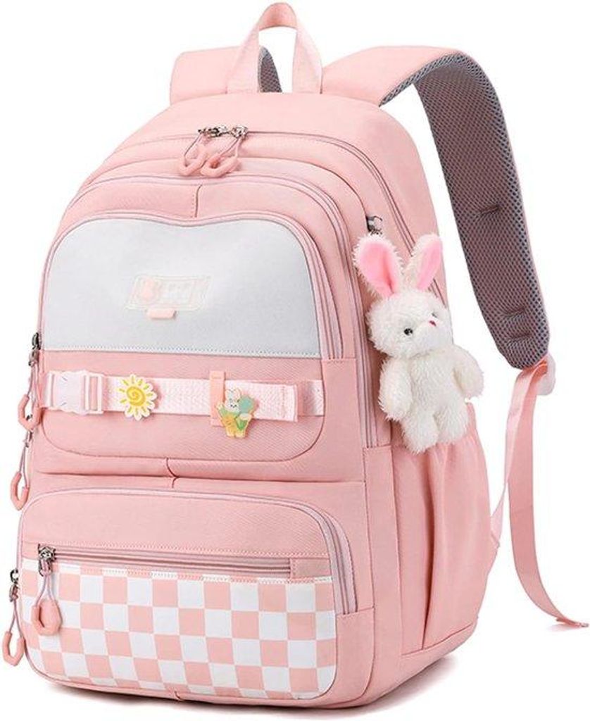 Schulrucksack Mädchen Jungen Jugendliche Schulrucksack Satchel Rucksack Schulsporttas Höhe verstellbar viele Fach Laptopfach Mädchenrucksack rosa
