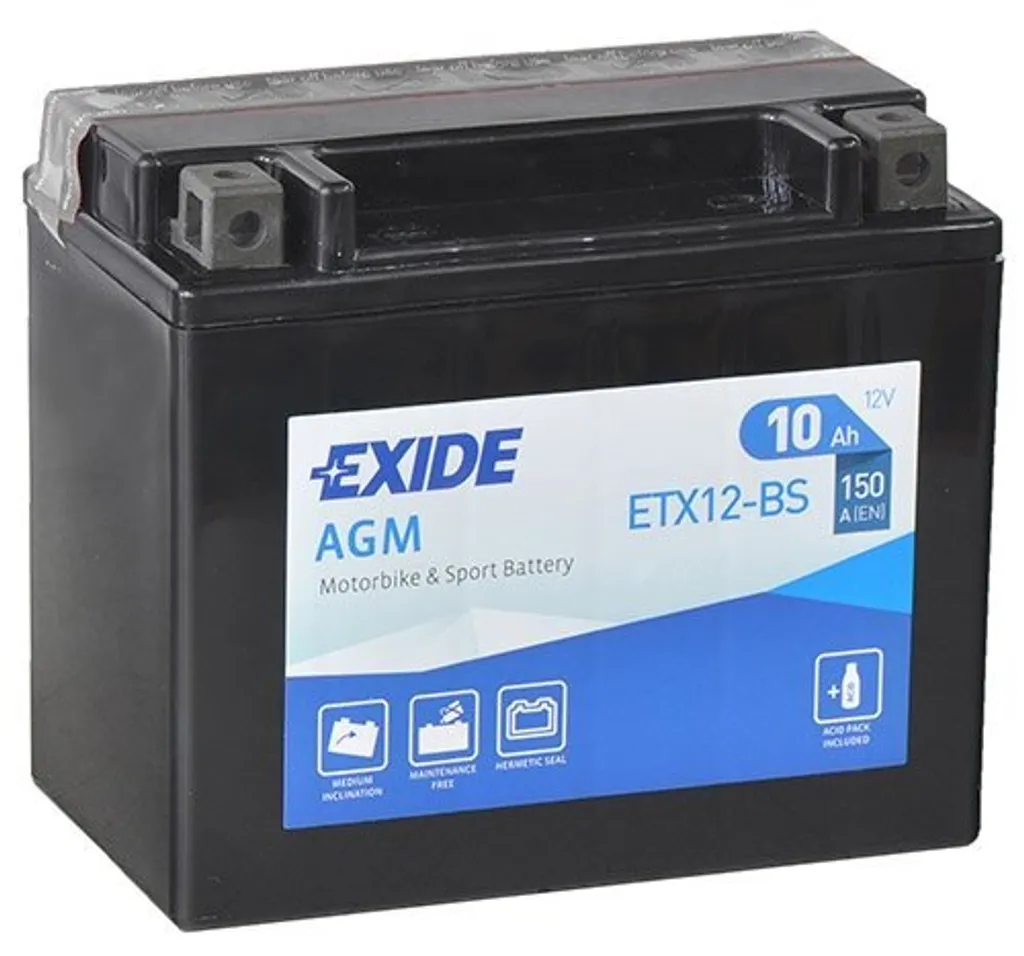 Batterie moto puissante 150A Exide YTX12-BS étanche et sans entretien
