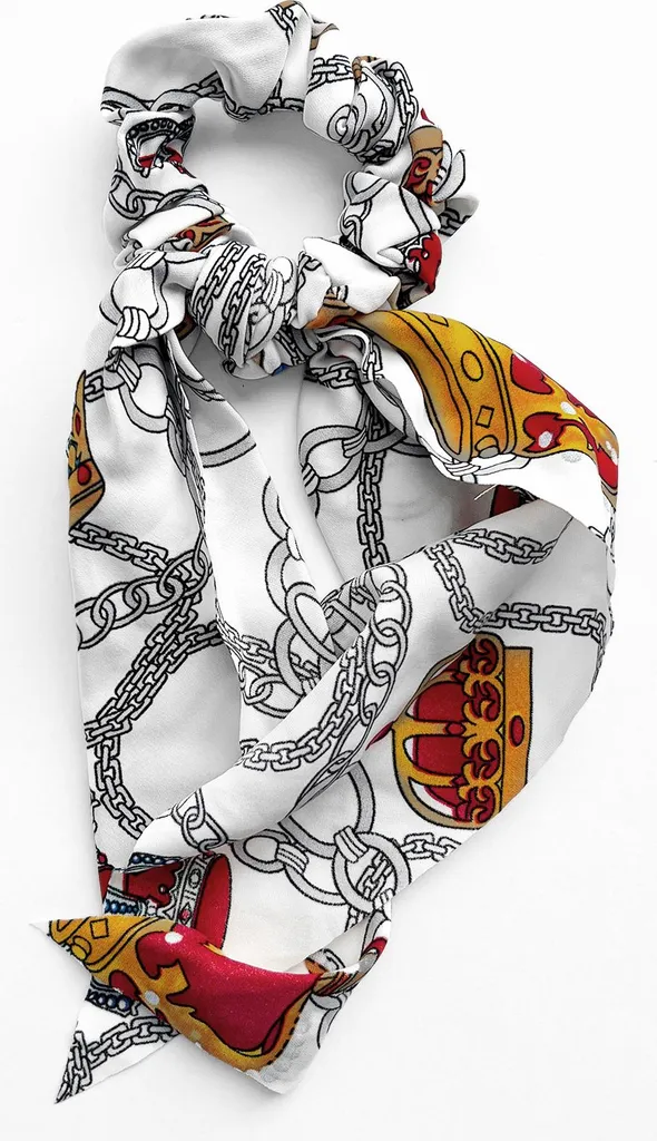 Sciarpa Lunga in Raso Bianco Elegante con Motivo Cavalli | Shop Online