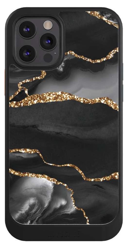 NIVOCASE Hülle für Apple iPhone 12 Pro Handyhülle NIVOcore Case Schwarz Glitzer Look Marmor Muster