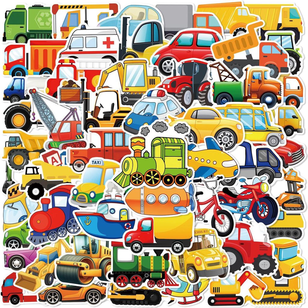 60 Stück Auto Sticker Kinder, Kinder Stickers Auto Baumaschinen Traktor, Aesthetic Aufkleber, Wasserfest Vinyl Sticker Mit, für Koffer, Wasserfla...