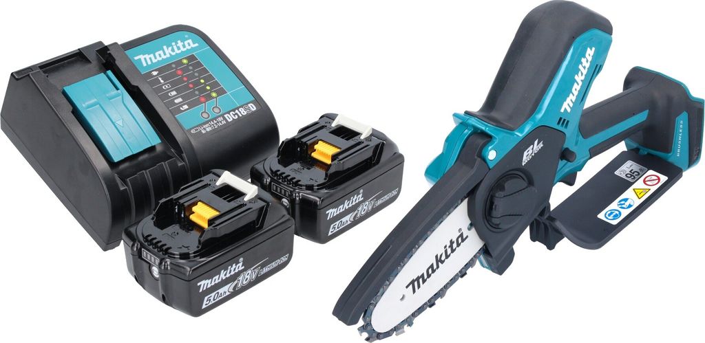 Makita DUC 101 ST201 Akku Astsäge 18 V 10 cm Brushless + 2x Akku 5,0 Ah + Ladegerät