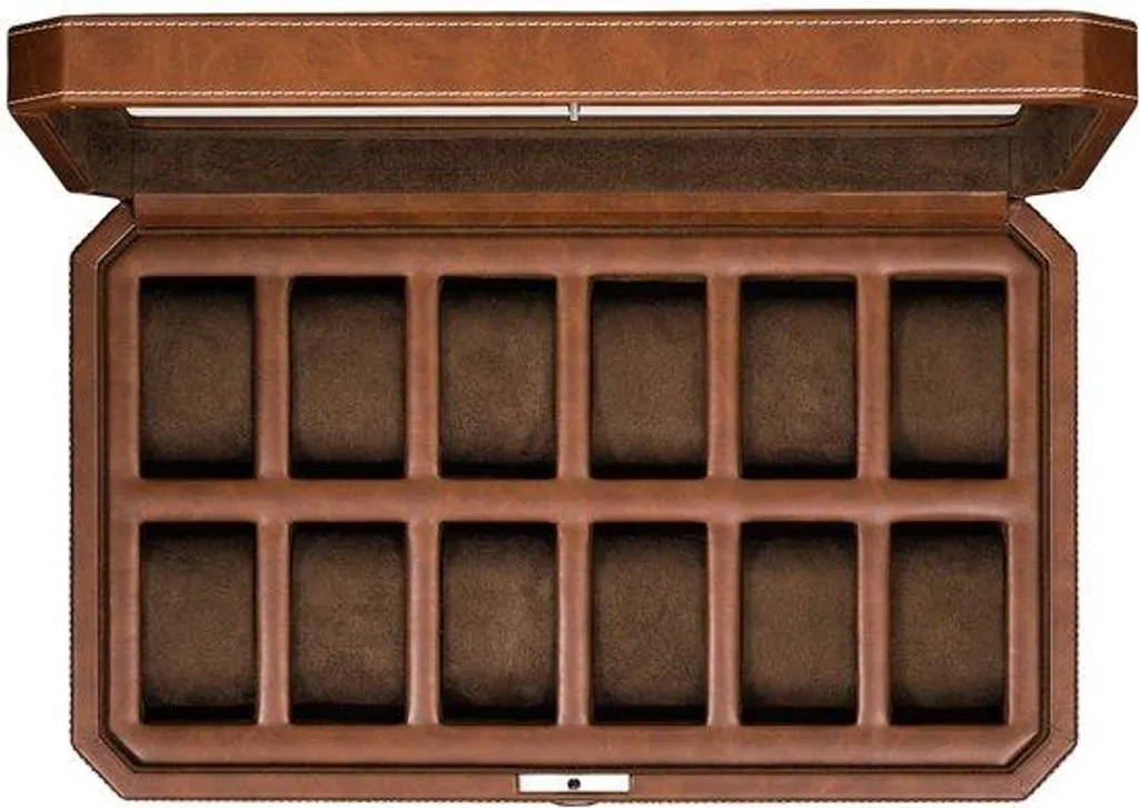 Coffret Montres 12 Compartiments, Couvercle Verre et Intérieur Velours