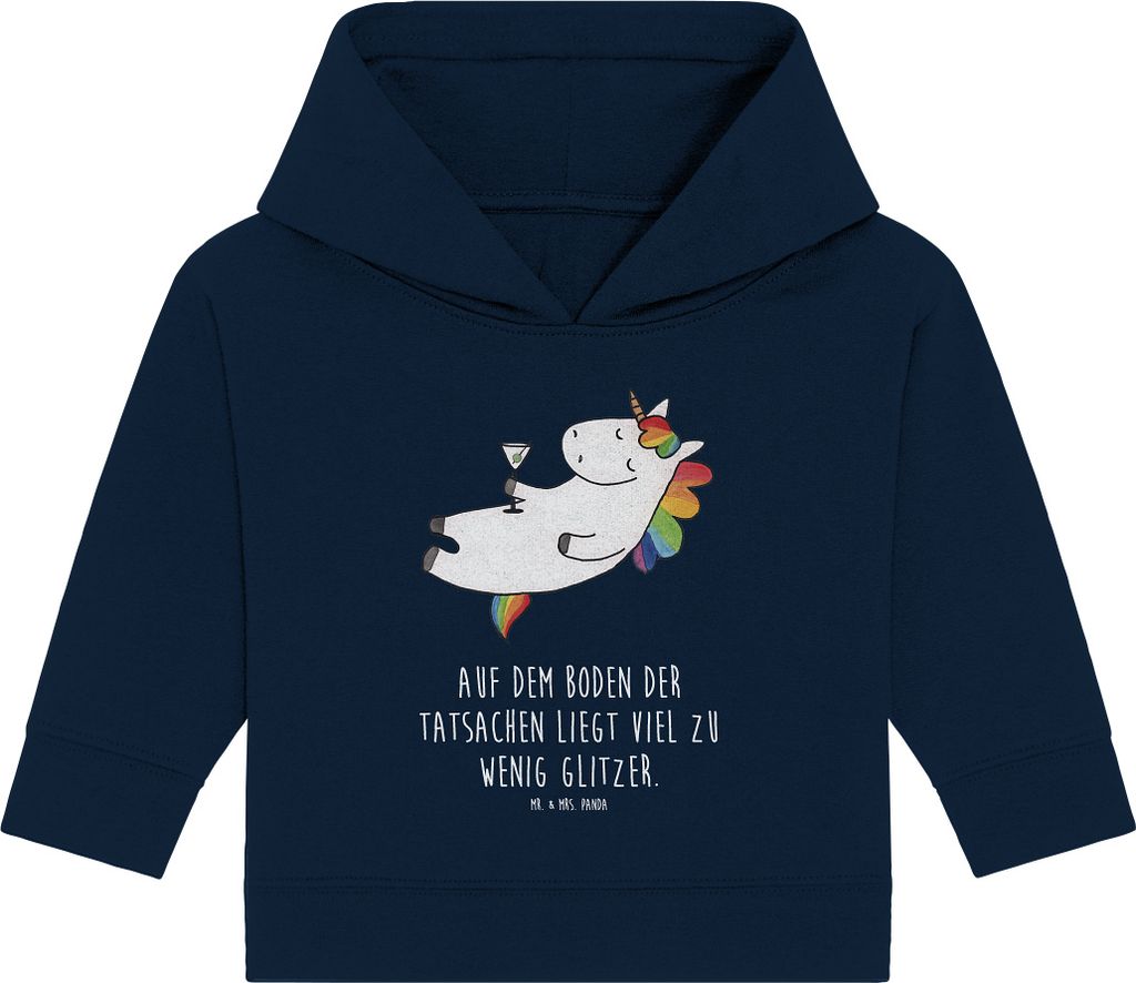 Mr. & Mrs. Panda Organic Baby Hoodie Einhorn Cocktail 24. - 36. Monat - French Navy - Geschenk, Feiern, Kapuzenshirt, Unicorn, Freundin, Einhörner...