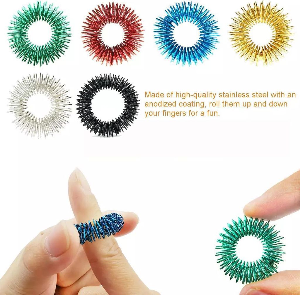 6 Stück stachelige sensorische Fingerringe, Akupressur-Massage, lindert Stress, wiederverwendbares Mini-Massagegerät