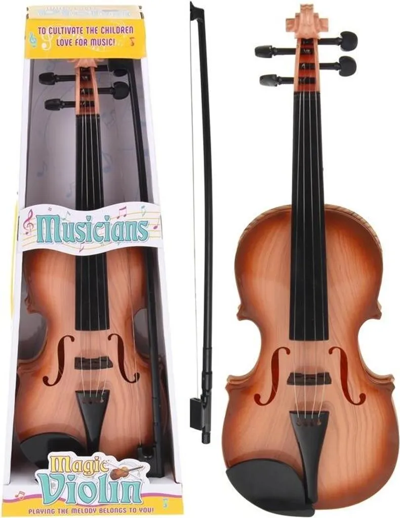 Violon pour enfant 4 cordes beiges et archet souple, finition bois nu