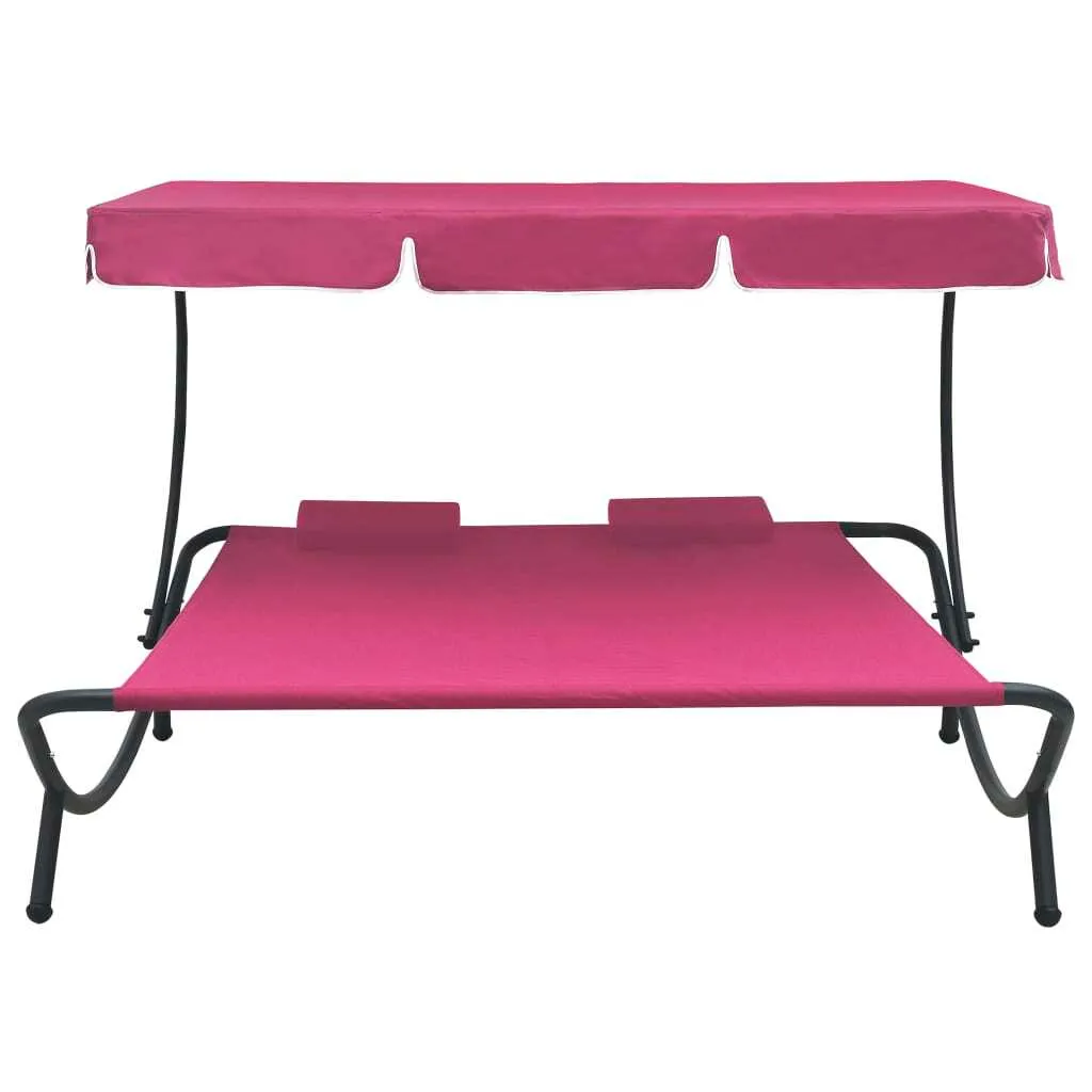 Bain de soleil rose avec toit solaire réglable et coussin rembourré