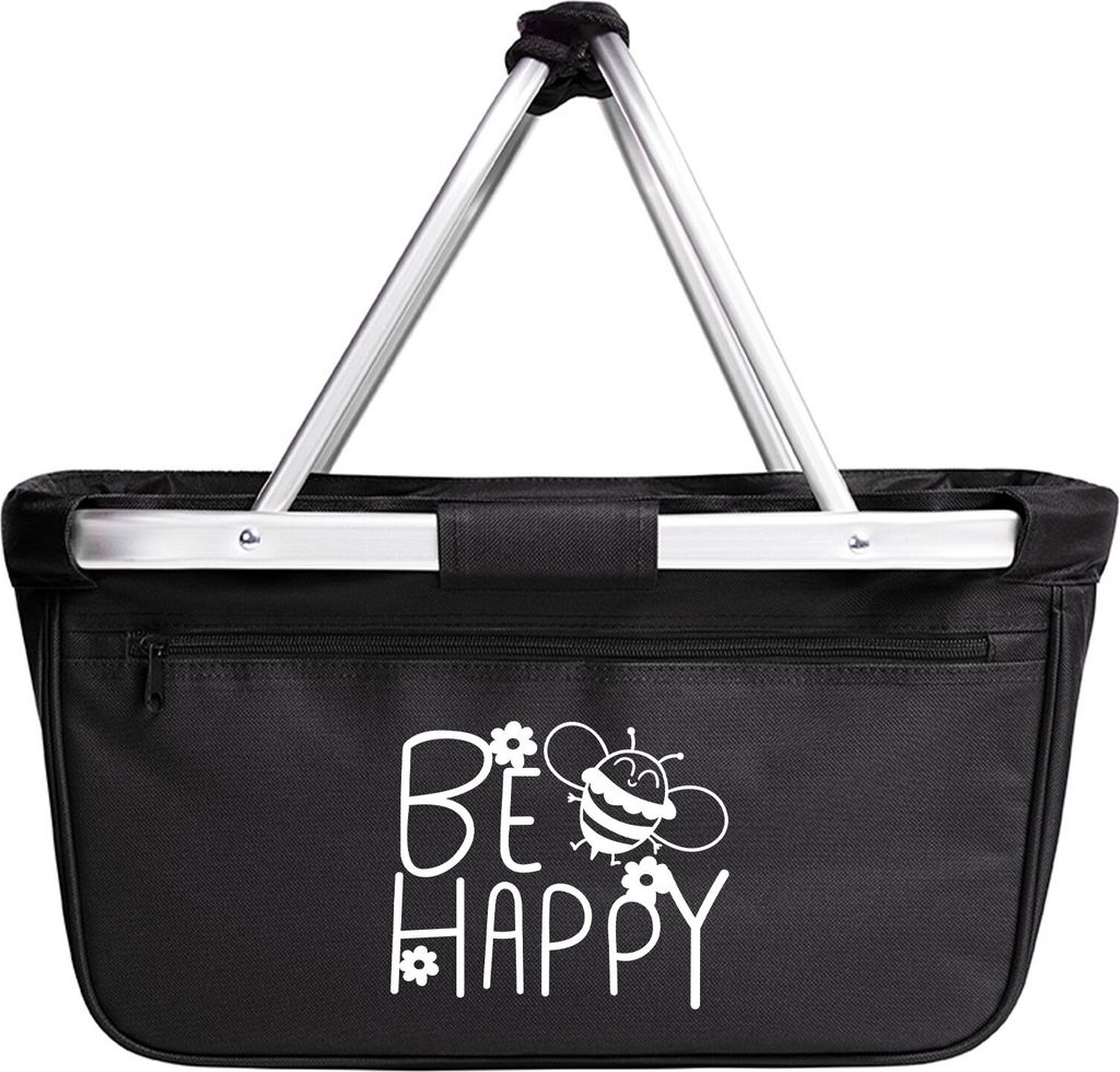 Huuraa Einkaufskorb Be Happy Biene 20 Liter Black faltbarer Tragekorb Geschenkidee
