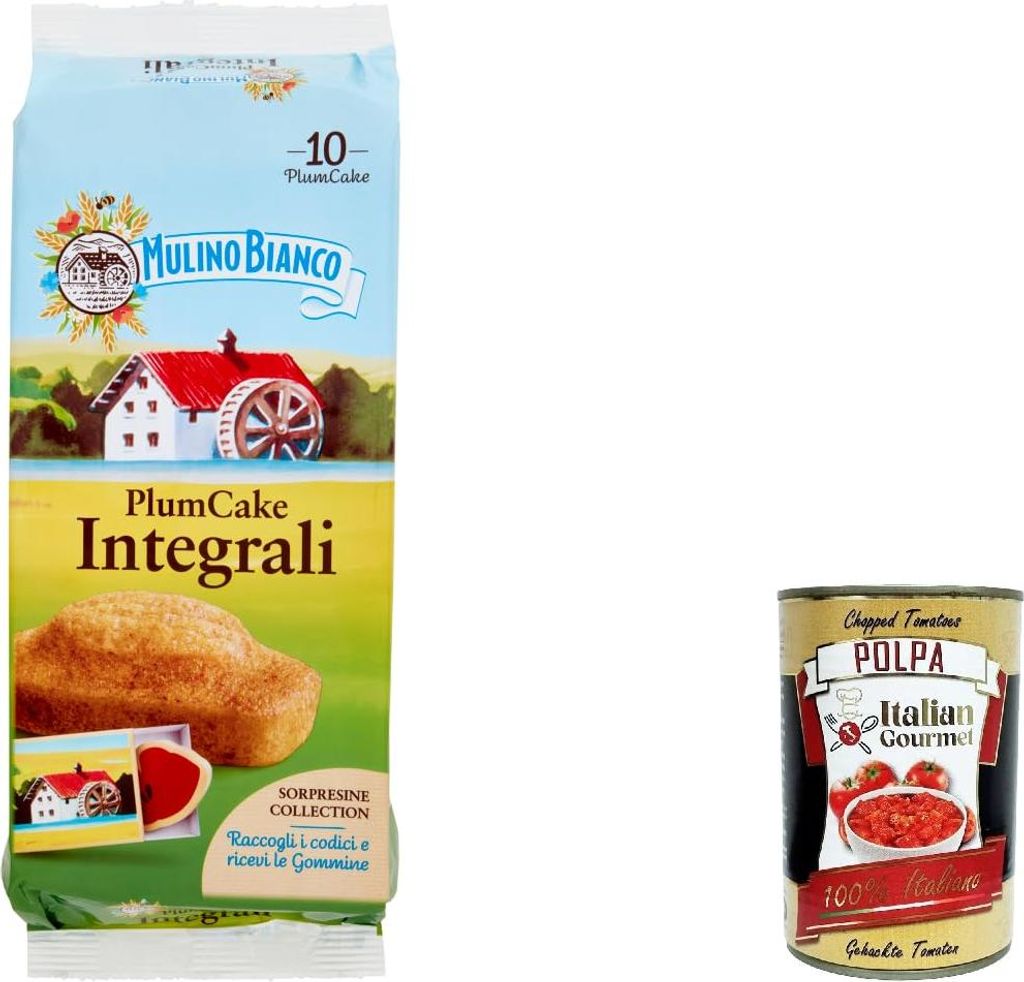 12x Mulino Bianco Plumcake Integrale Merenda, Brioche Vollkorn kuchen Joghurt Mit 100% vollem Mehl 330g + Ittalian Gourmet polpa 400g