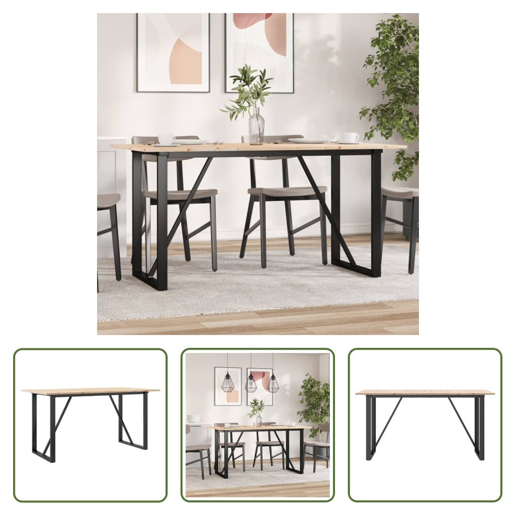 The Living Store Esstisch O-Gestell 160x80x75 cm Massivholz Kiefer und Gusseisen