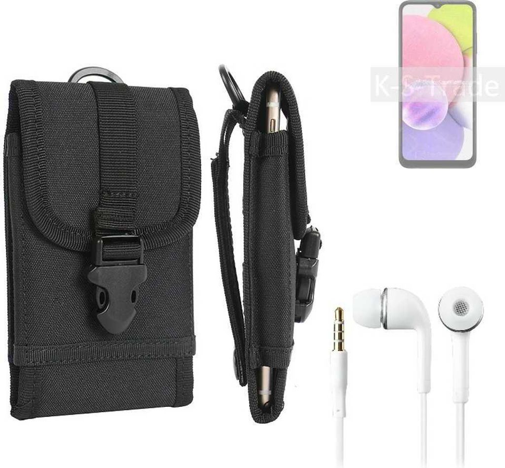K-S-Trade Holster Schutz Hülle kompatibel mit Samsung Galaxy A03s Gürteltasche Handy Hülle Tasche outdoor Seitentasche schwarz 1x + Kopfhörer