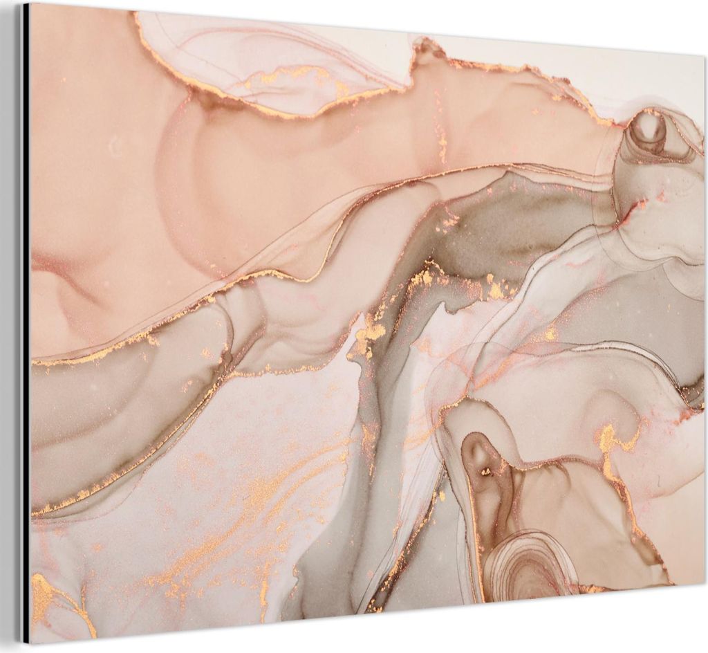 MuchoWow Wanddekoration Metall Metallbild Wandkunst 90x60 cm Marmor - Rosa - Rosa MuchoWow Aluminium Gemälde - Wandbilder
