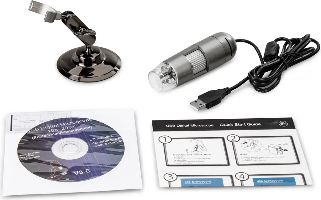 Microscope numérique DiProgress Hooke 10X-200X 2MPX USB2 pour PC