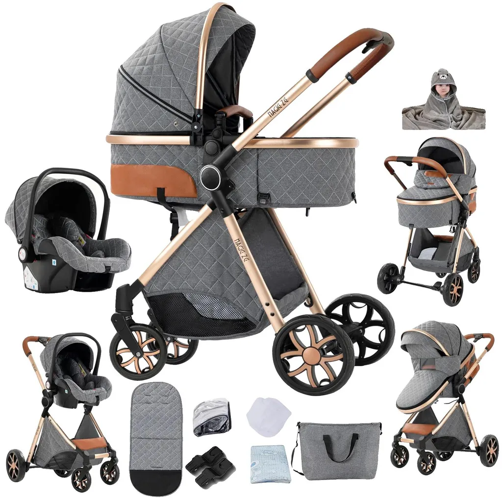 Poussette de voyage grise pliable avec pneus tout-terrain pour randonnée