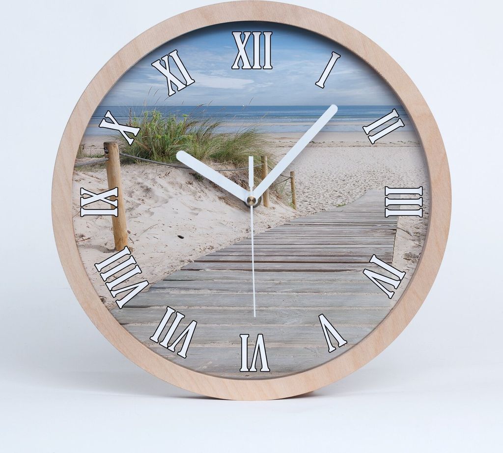 Holzuhr 25fi cm wanduhr - weiße Spitzen - Strand