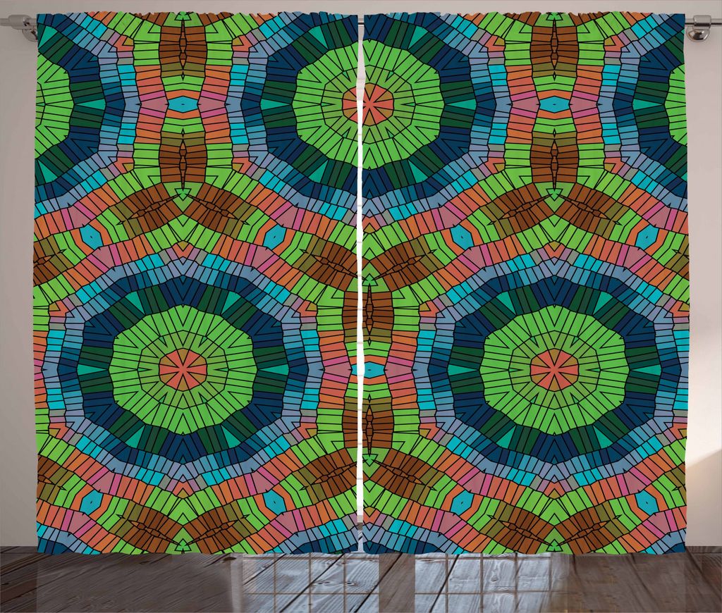 ABAKUHAUS Bunt Rustikaler Vorhang, Stammes-Ureinwohner-Kunst, Wohnzimmer Universalband Gardinen mit Schlaufen und Haken, 280 x 225 cm, Mehrfarbig