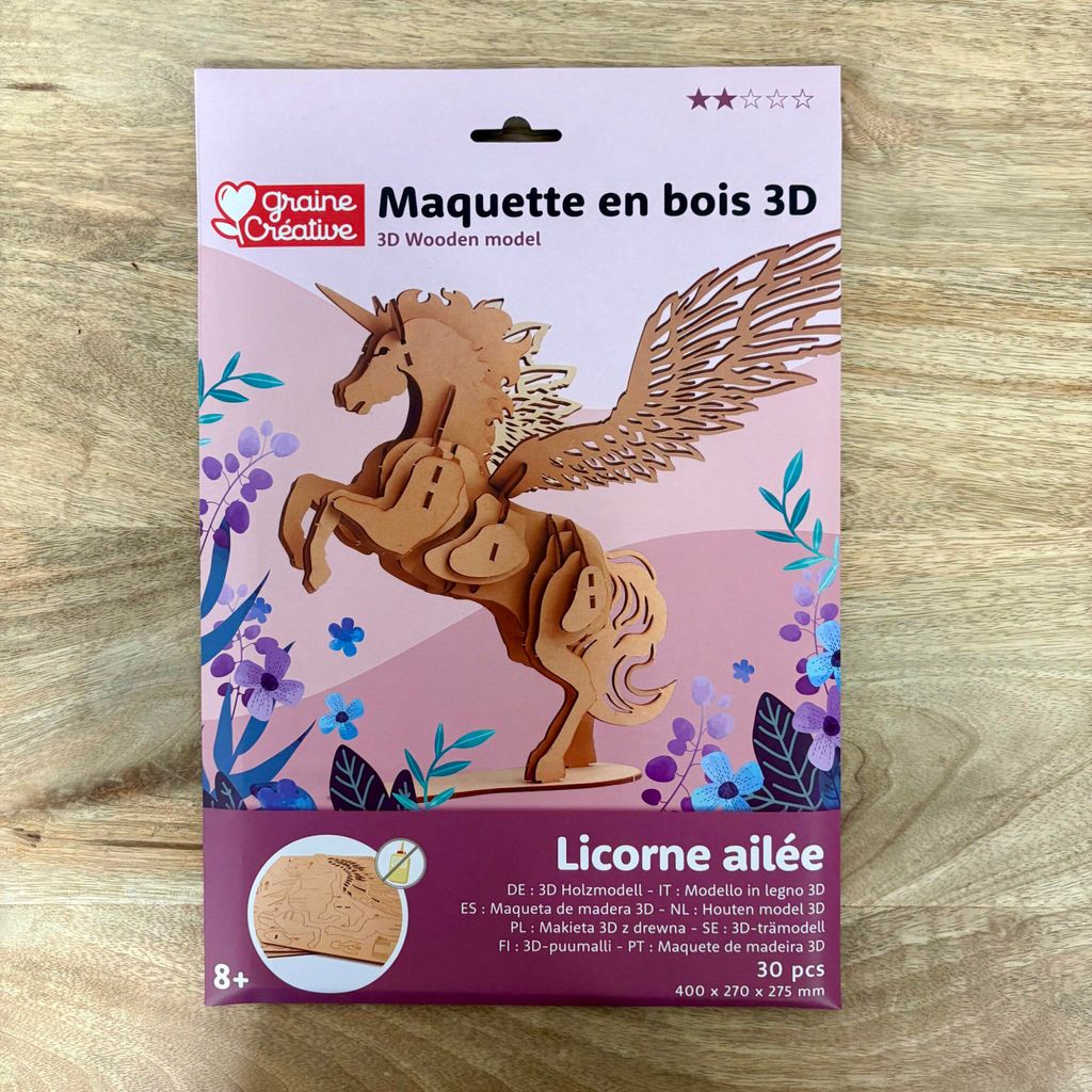 Maquette 3D en bois - Licorne ailée Image du produit 