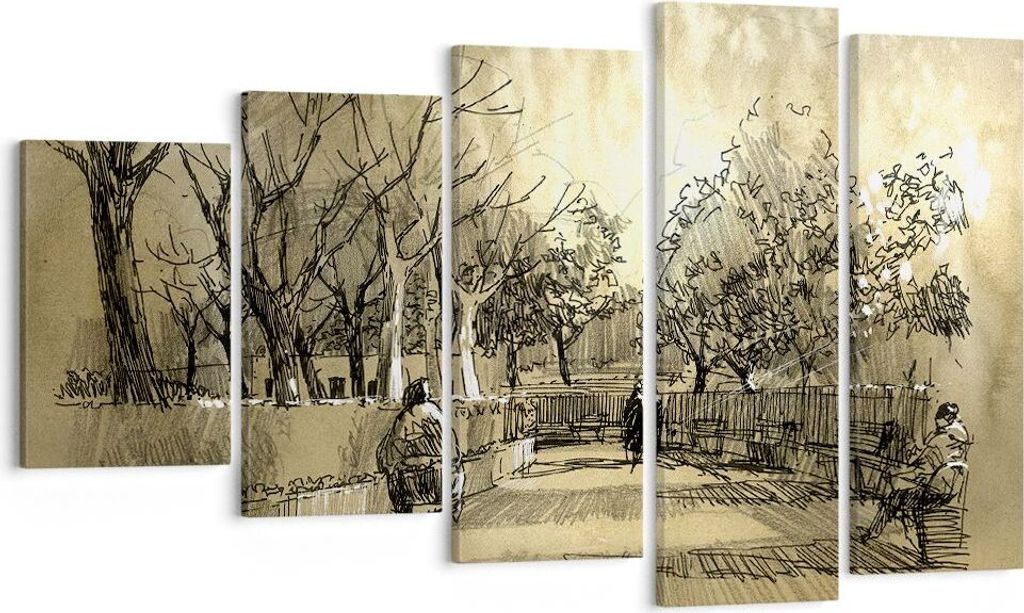 Bild auf Leinwand - Leinwandbild - Park Spaziergang Baum - 100x60cm - Wand Bild - Wanddeko - Leinwanddruck - Bilder - Kunstdruck - Wanddekoration -...