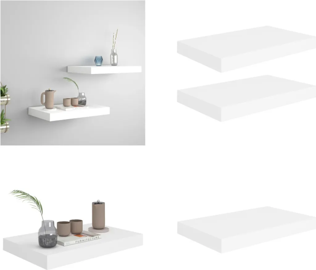 vidaXL Mensole galleggianti 2 pz. Bianco 40x23x3,8 cm MDF - Mensola a muro - Mensole a muro - Mensola a muro galleggiante - Mensola a muro galleggiante