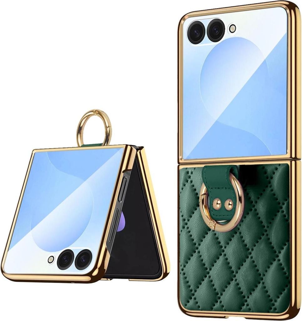 Handyhülle Klapphülle für Samsung Galaxy Z Flip7 Diamant Metall Ring TPU Grün