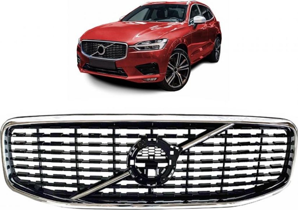 Zentraler Sport Kühlergrill für Volvo XC60 II 2017–2021 Glänzend Schwarz Grille.