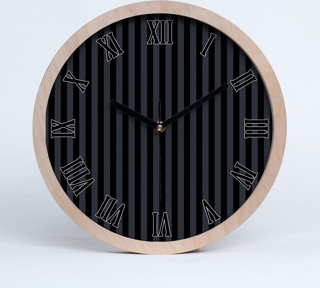 Holzuhr 30fi cm wanduhr - schwarze Spitzen - schwarze und graue Streifen