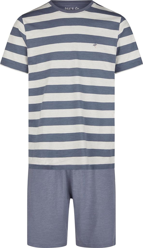 Phil & Co. Berlin Herren Pyjama Shorty - streifen-slub - Größe XXL