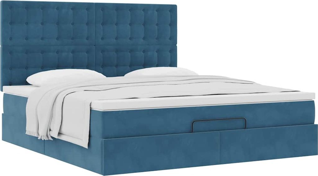 Ottoman-Bett mit Matratzen Dunkelblau 180x200 cm Samt
