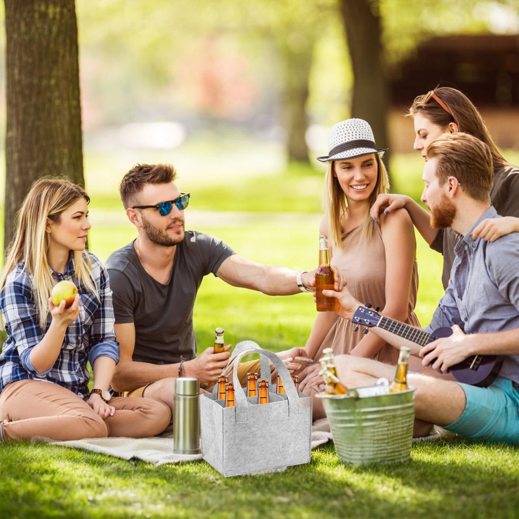 2 Stück Filztaschen für Weinflaschen - geeignet für 6 Flaschen - Männerhandtasche und Biertragetasche für Feste, Reisen und Picknicks - grau m...
