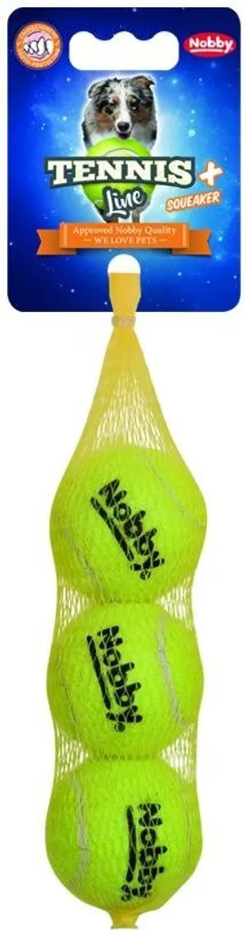 Nobby Palline Tennis 5cm Squeaker per Cani Attivi - Rete 3 Pezzi