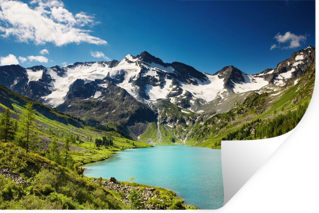 MuchoWow Wandtattoo Wandsticker Wandaufkleber Schnee - Berg - Wasser 60x40 cm Selbstklebend und Repositionierbar - Wierderverwendbar - Selbstklebend