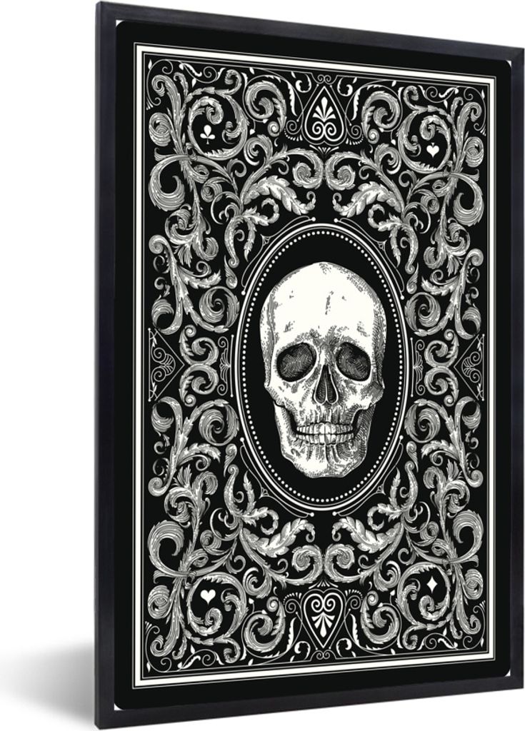 MuchoWow MuchoWow Gerahmtes Poster Illustration einer Spielkarte mit einem Totenkopf 40x60 cm - Poster mit zchwarzem Bilderrahmen - Papierdruck...