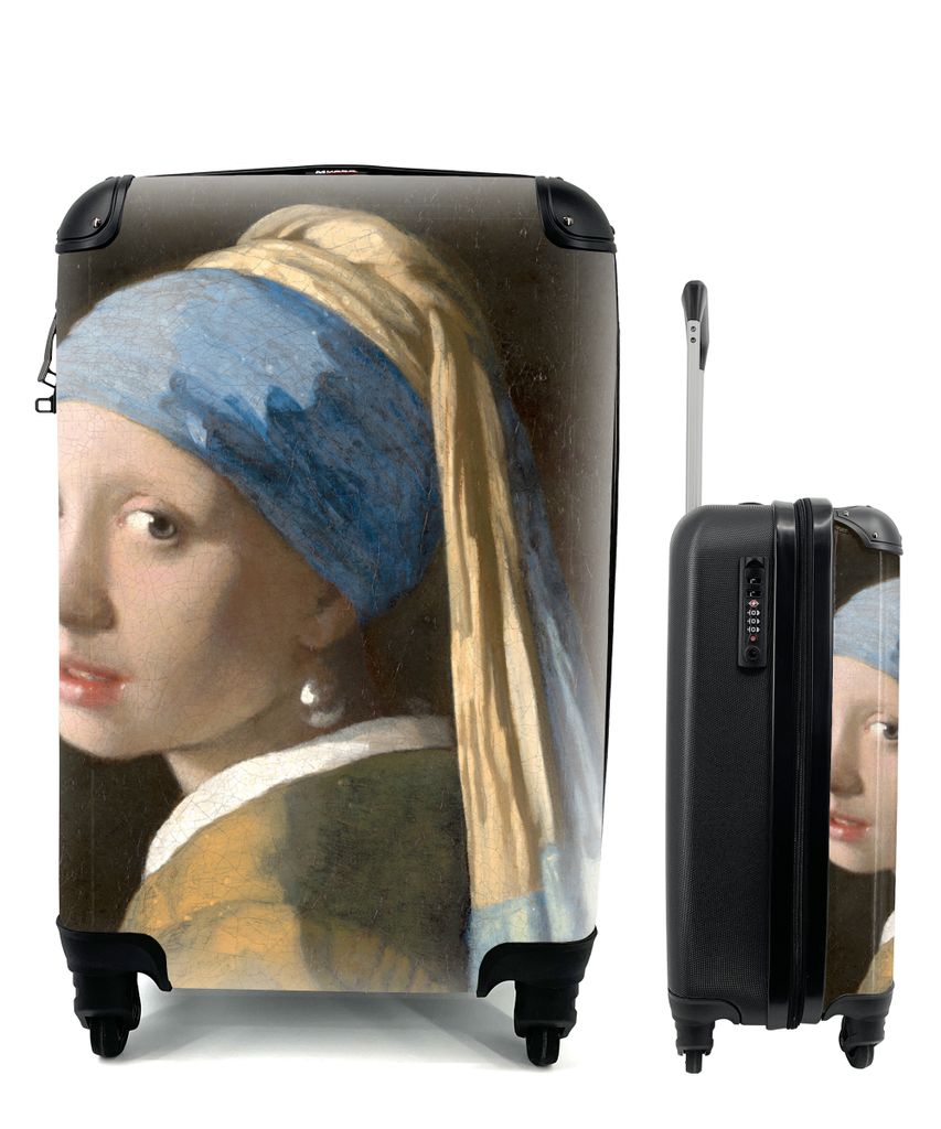MuchoWow Koffer Handgepäck Trolley Rollkoffer Kleine Reisekoffer mit 4 Rollen - Das Mädchen mit dem Perlenohrring - Gemälde von Johannes Verme...