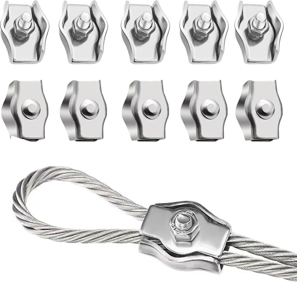 10Stück Seilklemm Drahtseilklemme M3,seilklemmen 3mm Edelstahl 304 Drahtseilklemmen Kabelklemmen für Drahtseil Stahlseil Wäscheleinenspanner Mar...